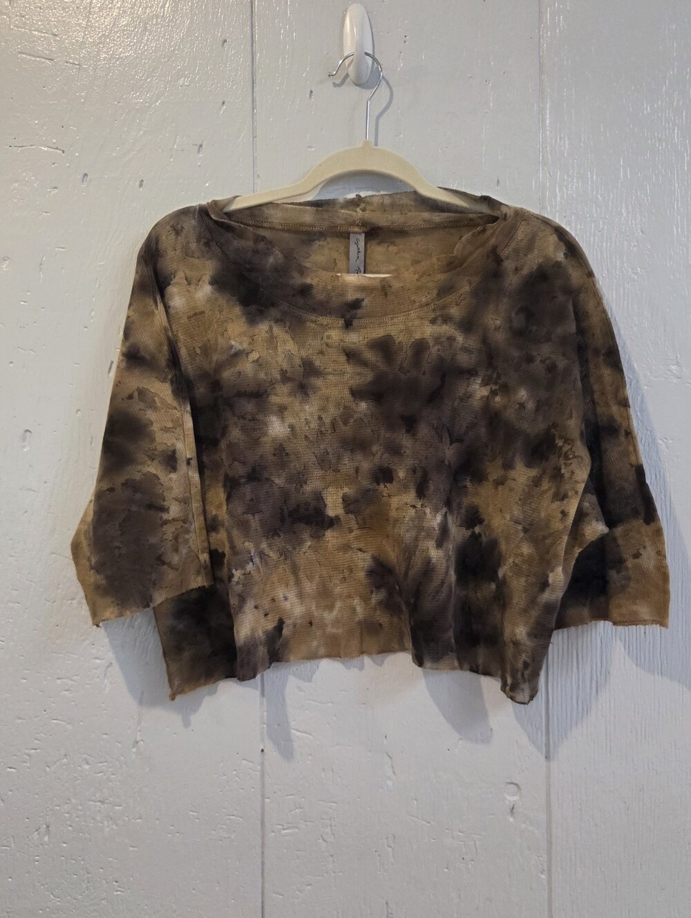 Cynthia Ashby Tie-Dye Cropped Scoop Neck Top - Brown/Black